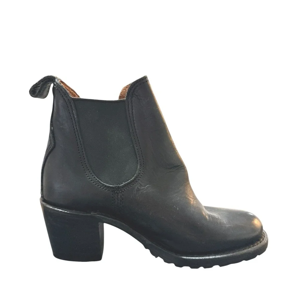 Frye‎ Black Leather Sabrina Chelsea Lug Sole Block Heel Western Boots Women 7.5